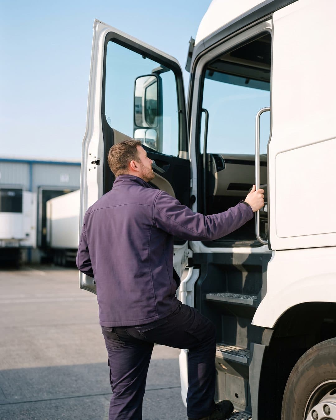 Job ad visual: HGV driver climbing into his lorry cab