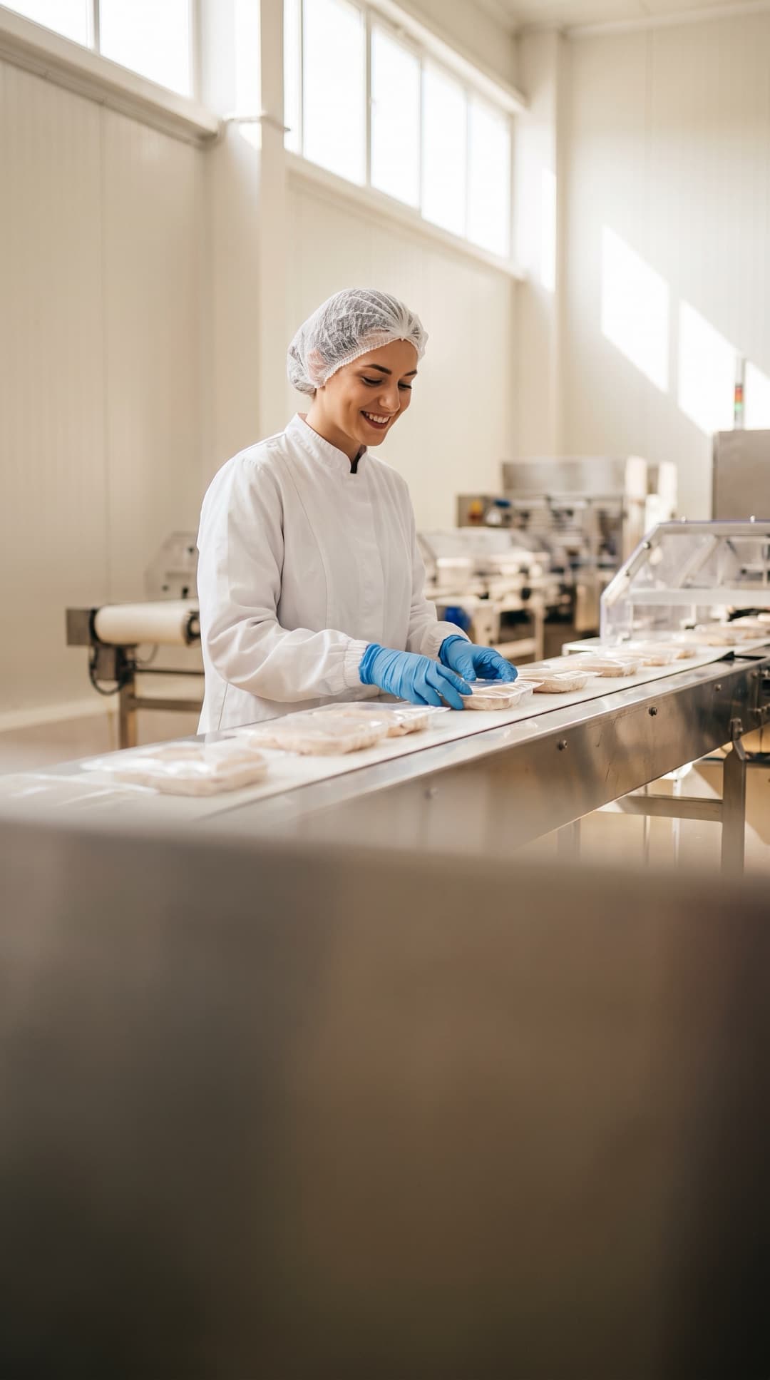 Production operative checking products on a food packaging line